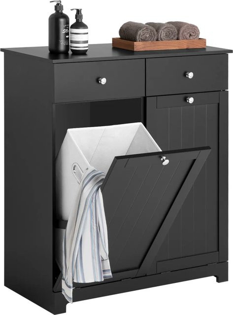 SoBuy Wäscheschrank BZR33-SCH in Schwarz mit 2 Wäschesäcken und Wäschekorb für dein Badezimmer - Bild 1