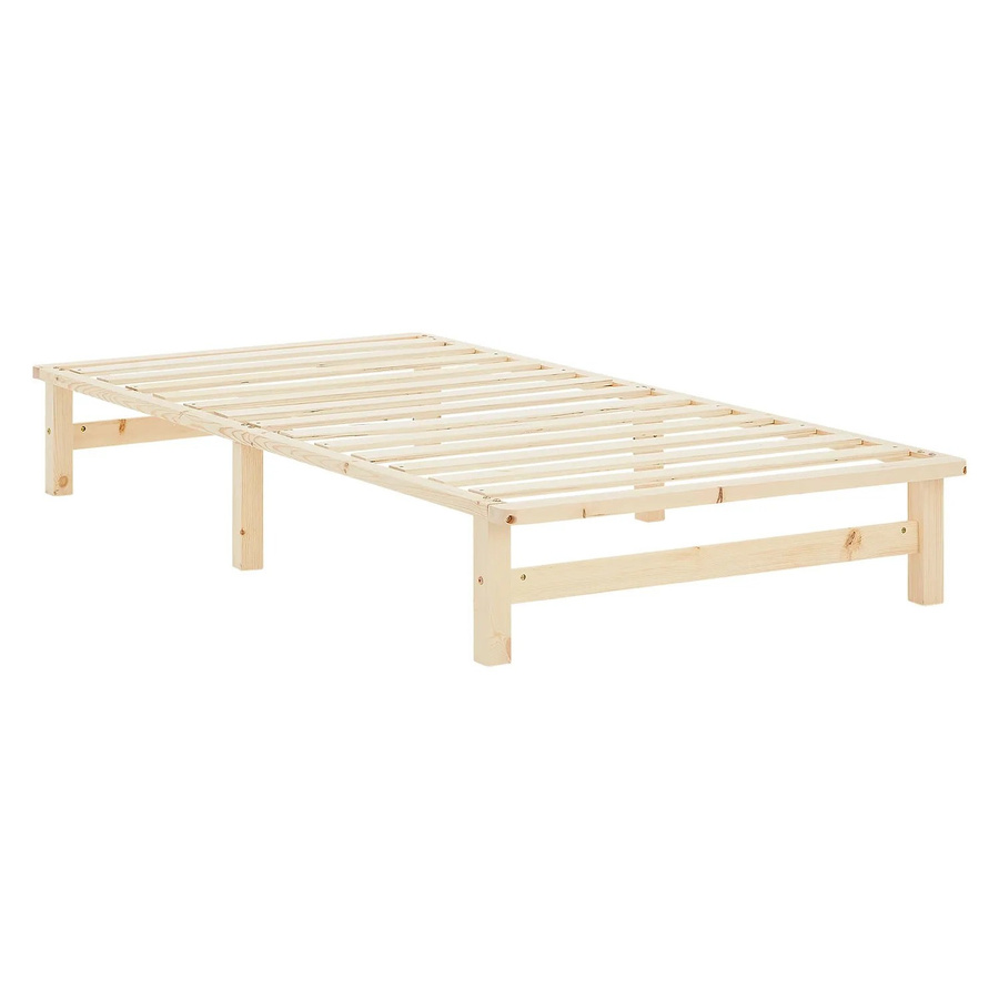 Homestyle4u Jugendbett im Paletten-Design aus Kiefernholz mit Lattenrost und 2 Bettkästen, Farbe Natur, B/T: 100 x 200 cm - Bild 1