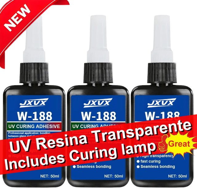 YZAN UV-Kleber Set mit Taschenlampe, transparent, schnell trocknend für Glas und Acryl, 5 Stück - Bild 1
