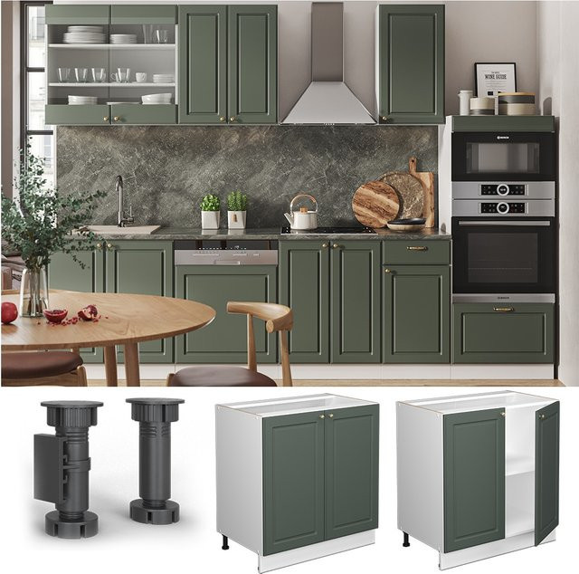 Vicco Spülenunterschrank Fame-Line Landhaus Weiß Grün-Gold mit Drehtür und Einlegeboden Breite: 80 cm - Bild 1