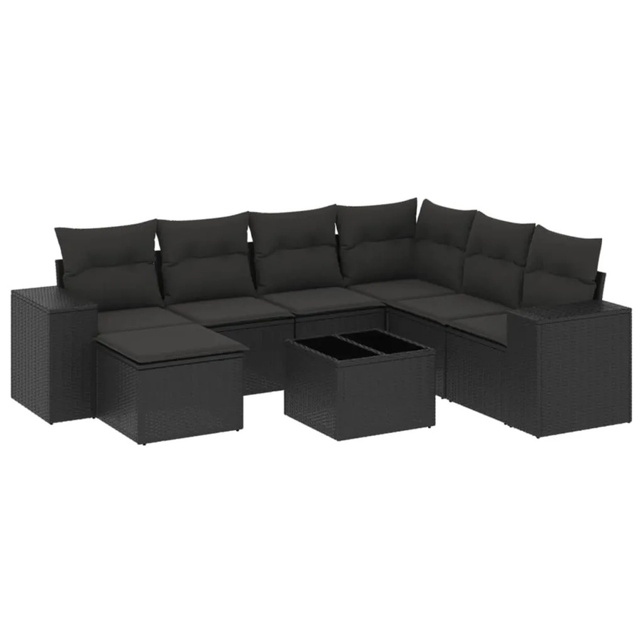 vidaXL 8-teilige Garten-Sofagarnitur in L-Form aus Polyrattan mit Kissen, Schwarz - Bild 2