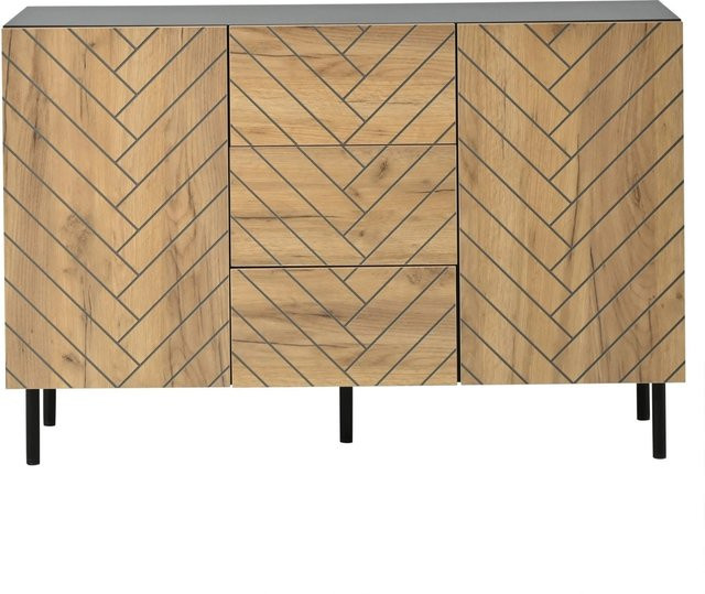 Merax Sideboard Modern in Schwarz und Braun mit 3 Schubladen und 2 Türen, B/T/H: 120 x 40 x 76 cm - Bild 1