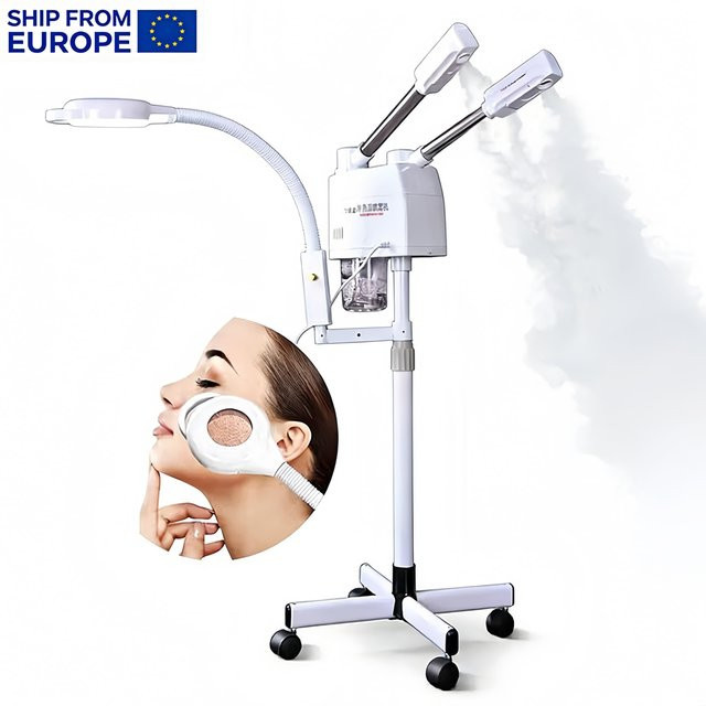 VamsLuna Gesichtsdampfer mit Heiß- und Kaltnebel, Ozonsterilisation, LED-Lupenlampe, Weiß, Unisex - Bild 1