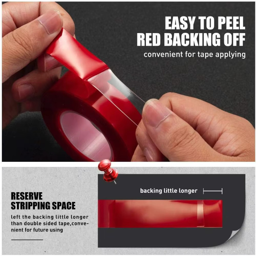 Rotes doppelseitiges Acrylband aus Kunststoff, transparent und stark klebend, spurlos, Breite: 6 mm bis 30 mm, für Telefon, LCD und Autogebrauch - Bild 2
