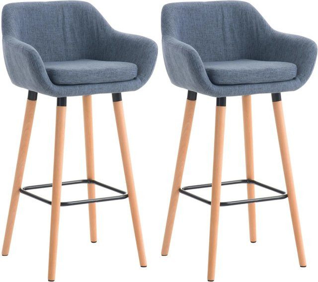 DELUKE Barhocker 2er Set VILO mit Lehne in Blau mit Stoffbezug und Buchenholz, H: 99 cm, B: 55 cm, T: 46 cm - Bild 1