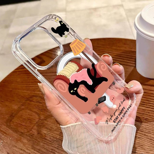 Transparente Magnetische Silikon Schutzhülle mit Katzen-Design für Apple iPhone 16 Pro Max, 15, 14, 13, 12 und 11 - Bild 1