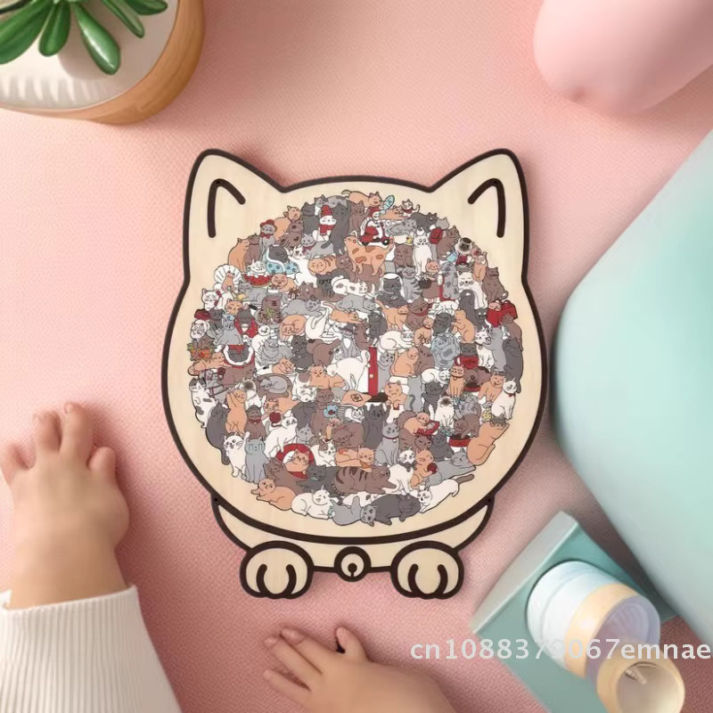 ZYAS Morandi-Farben Katzenförmiges Holzpuzzle, 135-teiliges Set - Bild 3
