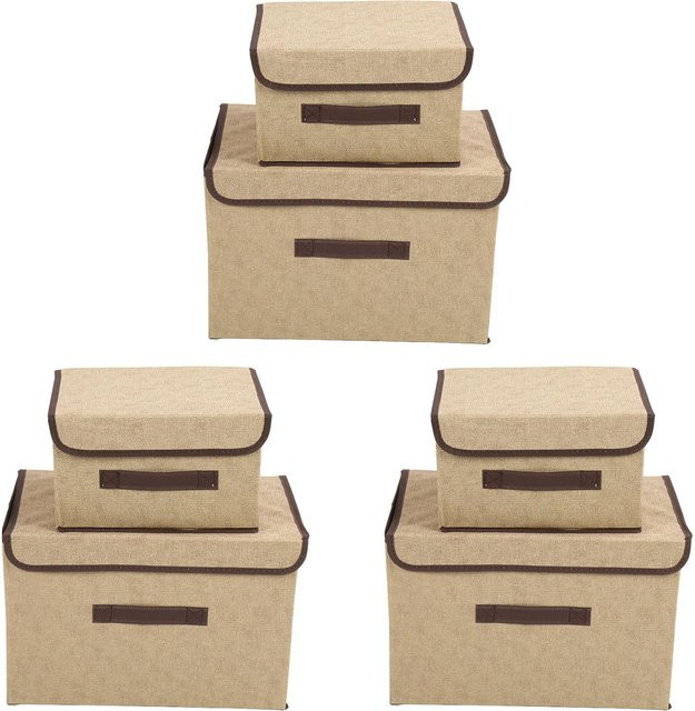 6er Set Aimo Faltbare Kleideraufbewahrungsboxen aus Vliesstoff mit Deckel in Beige - Bild 1