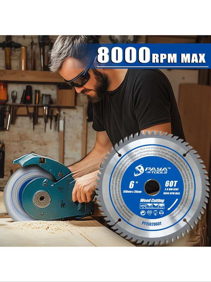 PAYA TCT Kreissägeblatt mit 60 Zähnen, Durchmesser: 150 mm, Bohrung: 20 mm, Farbe: Silber, für Holz und Kunststoff - Bild 6