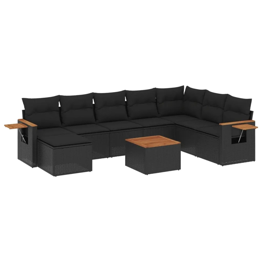 vidaXL 9-teilige Garten-Sofagarnitur aus Poly-Rattan und Akazienholz in Schwarz mit Kissen - Bild 2