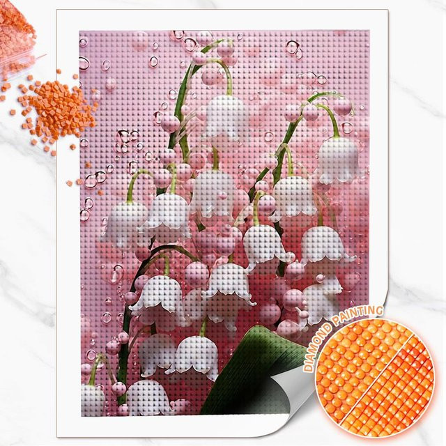 Huacan Diamant-Gemälde Convallaria Majalis Blumen-Mosaik in Mehrfarbig, B/H: 20 x 30 cm - Bild 1