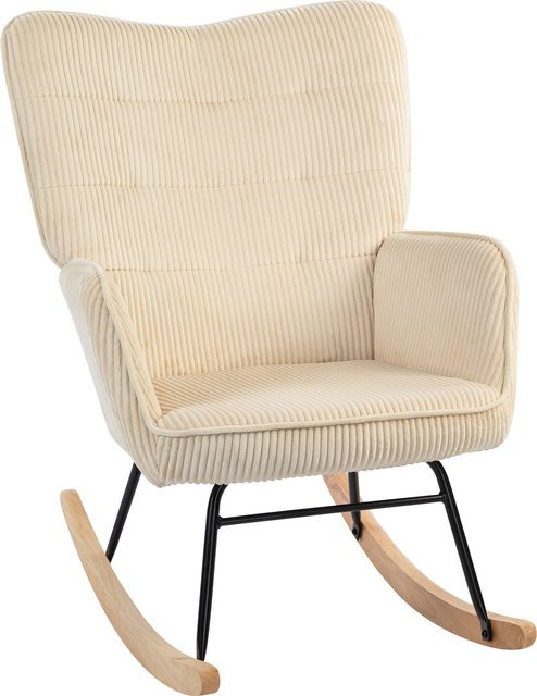HOMCOM Schaukelstuhl mit Kordoptik und Armlehnen in Beige mit Holzkufen aus Buchenholz - Bild 1