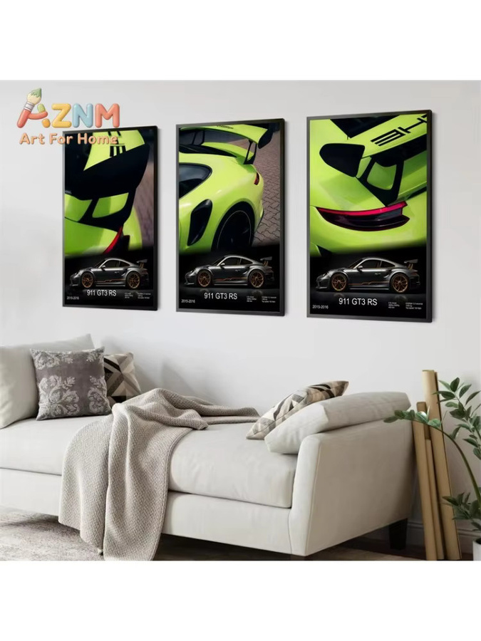 AZNM Porsche 911 GT3 RS 2015-2016 Wandkunstdruck Lime Green Leinwandposter ungerahmt - Bild 2