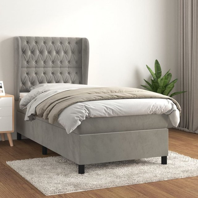 vidaXL Boxspringbett mit Matratze in Hellgrau aus Samt, B/T/H: 80 x 200 x 118 cm - Bild 2