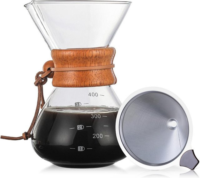 Neoglint Pour-Over-Kaffeemaschine mit Glaskaraffe und Edelstahlfilter, Weiß - Bild 1