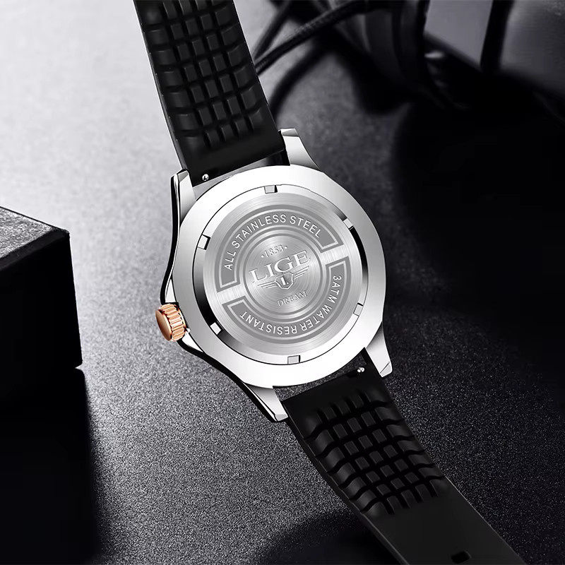 LIGE Armbanduhr, Taucheruhr, Edelstahl, Schwarz, Silber, Herren, Datum - Bild 4
