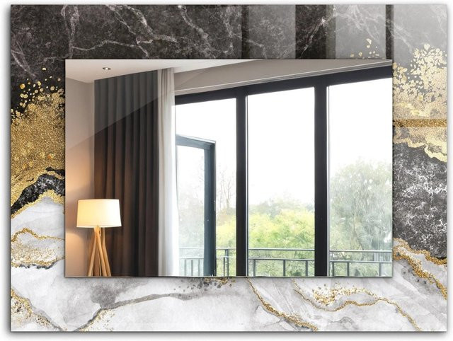 Tulup Dekorativer Wandspiegel mit abstraktem Marmor-Design in Schwarz, Rechteckig, B: 80 cm, H: 60 cm - Bild 1