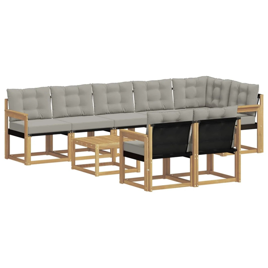 vidaXL Outdoor-Sofagarnitur 9-teilig aus Akazienholz mit Textilene-Bezug und Kissen in Weiß und Hellgrau - Bild 2