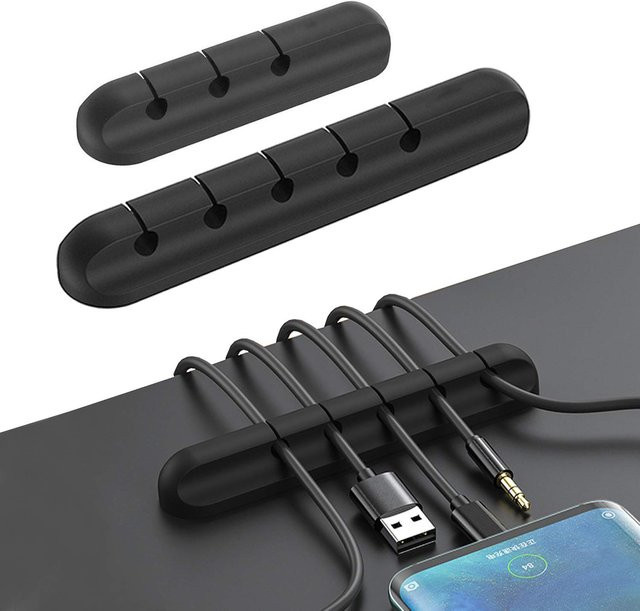 Silikon USB Kabel Organizer und Kabelhalter in Schwarz für Maus und Kopfhörer - Bild 1