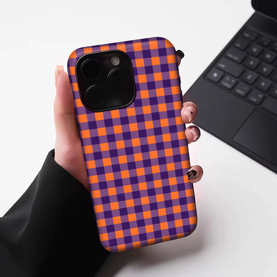Potdemiel Robuste Handyhülle mit Karomuster in Orange und Lila für iPhone 17 16 15 14 13 Pro Max Plus mit Magnetfunktion - Bild 6