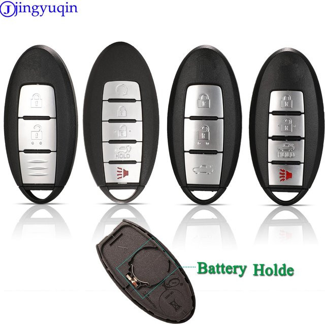 Jingyuqin Smart Key Shell Cover für Nissan Altima Maxima Murano Versa Teana Sentra, 4 Tasten, Schwarz, Batteriehalter links - Bild 1