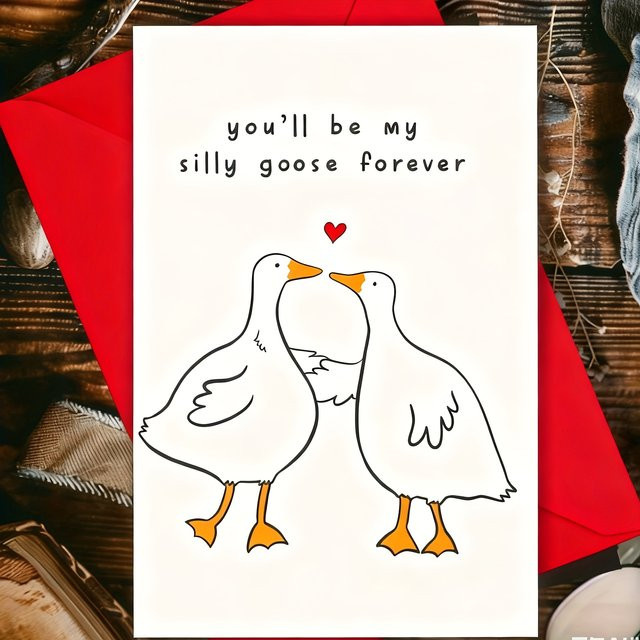 Ducks In Love Hochzeitstag-Karte für Ehemann und Ehefrau mit lustigen Aufklebern in Rot und Mehrfarbig - Bild 1