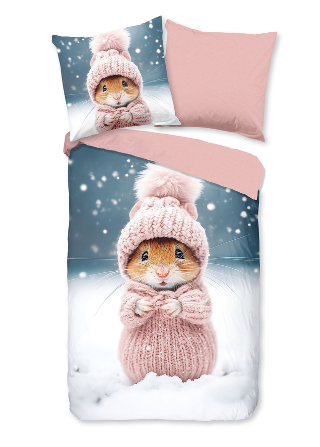 Good Morning Kids Flanell Bettwäsche Sofia Hamster Rosa Blau B/H: 135 x 200 cm mit Kissen 80 x 80 cm - Bild 1