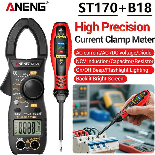 ANENG ST170 Digitales Clamp Meter Multimeter mit 500A Wechselstrom und Gleichstrom sowie B18 Spannungsprüfstift Multifunktionales Elektrotechnikwerkzeug - Bild 1