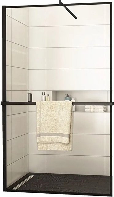 Duschparadies Walk-in Duschwand aus 8mm Nano-Glas mit schwarzem Rand und Duschregal, B: 80 cm, H: 200 cm - Bild 1