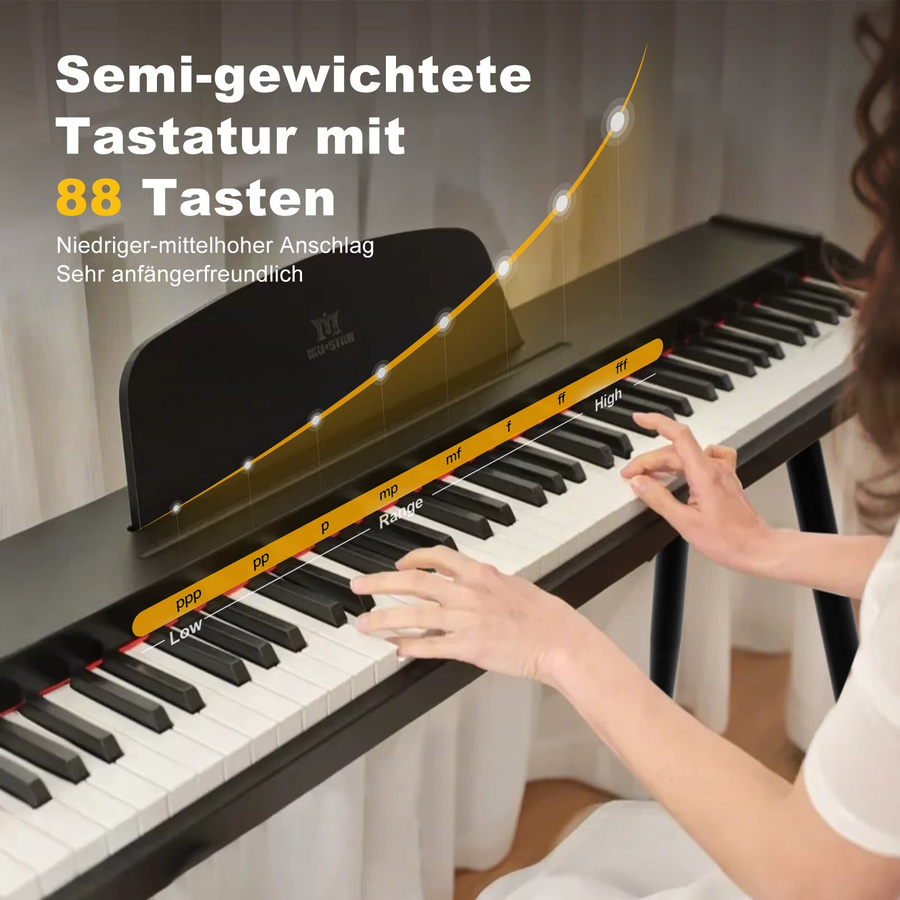 MUSTAR Digitalpiano Set mit 88 Tasten und Hammermechanik in Schwarz inklusive Klavierbank, Ständer und 3 Pedalen mit MIDI-USB-Anschluss - Bild 5