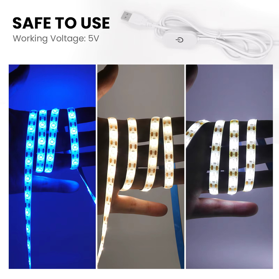HEGEHE USB-LED-Streifen zur TV-Hintergrundbeleuchtung mit Touch-Dimmer, DC 5V, Farben: Weiß, Warmweiß und Blau - Bild 2