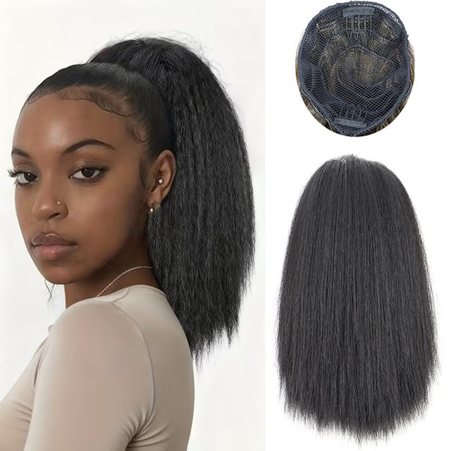 Synthetische kurze Yaki Haarverlängerung Pferdeschwanz, Schwarz, Damen - Bild 1