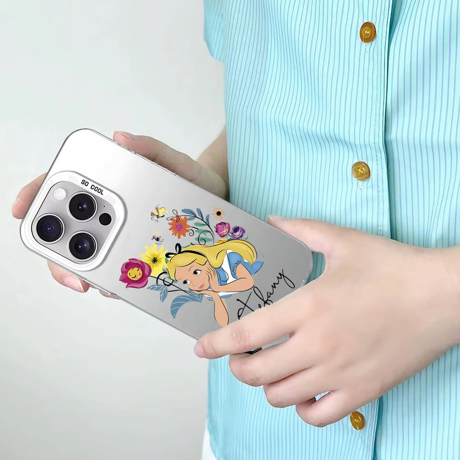 A-Alice im Wunderland Prinzessin Handyhülle für iPhone 11 bis 17 Pro Max Plus, Stoßfeste Rückseite in Silber - Bild 2