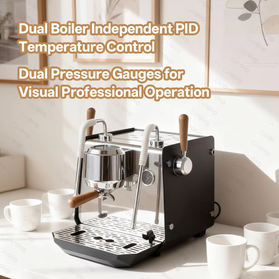CAFOVO E102 Kommerzielle halbautomatische Espressomaschine mit PID-Steuerung, Preinfusion und Doppelkessel in Silber - Bild 3