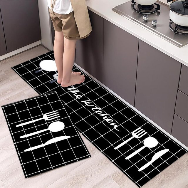 Karpetti Küchenbodenmatte mit Streifenmuster in Schwarz, rutschfest und waschbar, B/T: 40 x 120 cm - Bild 1