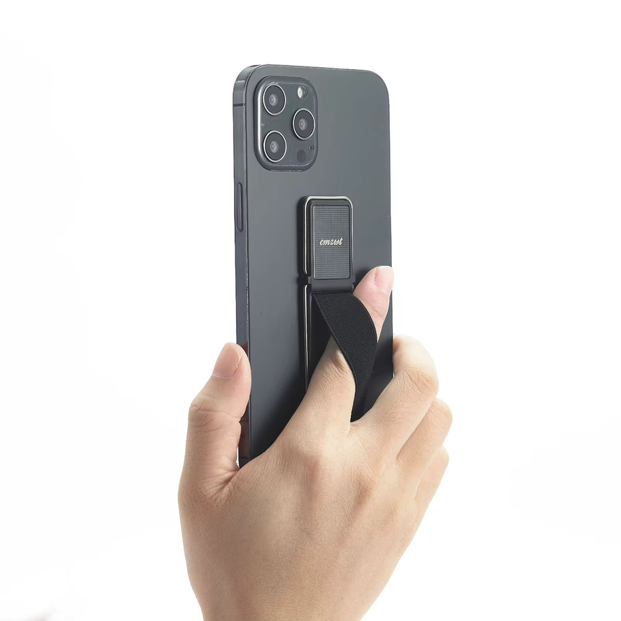 Aihogard Universal Handy Ringhalter mit faltbarem Standfuß und selbstklebender Befestigung in Schwarz - Bild 3