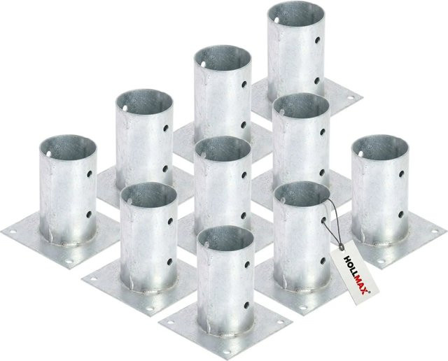 HOLLMAX Pfostenträger Aufschraubhülse für Rundholzpfosten, 10 Stück, Verzinkt, Silber, 80 mm - Bild 1