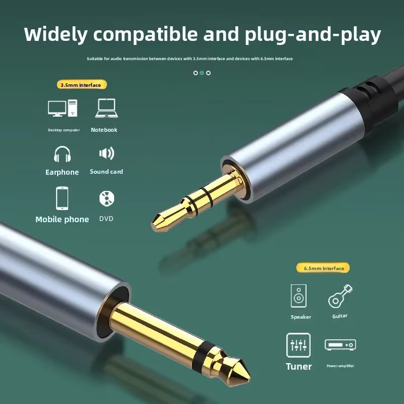 Audiokabel 3,5 mm auf 6,5 mm Stecker-zu-Stecker Kabel in Schwarz für Verstärker, Lautsprecher, Laptop und Mikrofon - Bild 2