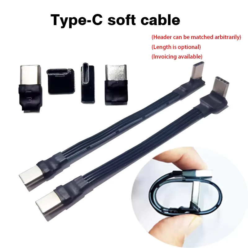 SPEEDIER USB 2.0 Typ-C auf Typ-C Buchse Flachkabel Verlängerung FPC mit 90 Grad abgewinkeltem Stecker in Schwarz - Bild 2