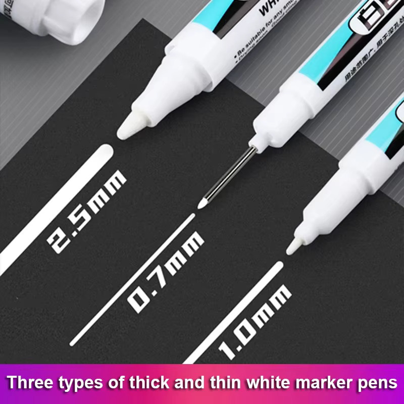 Weiße Permanent Marker Stifte mit Strichstärken von 0,7 mm, 1,0 mm und 2,5 mm für Holz, Kunststoff, Leder, Glas, Stein und Metall - Bild 2