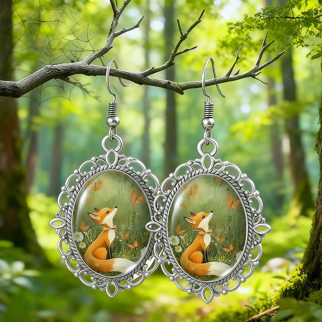 konminry Ohrringe, ovale Waldfuchs Kuppel Glas, Damen - Bild 1