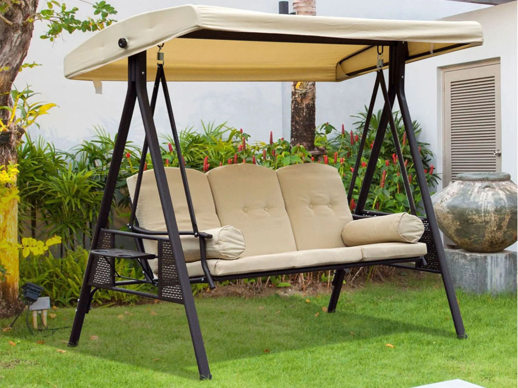 Outsunny 3-Sitzer Hollywoodschaukel mit Sonnendach und Kissen, Metall und Polyester, Beige-Braun, B/T/H: 208 x 120 x 172 cm - Bild 3