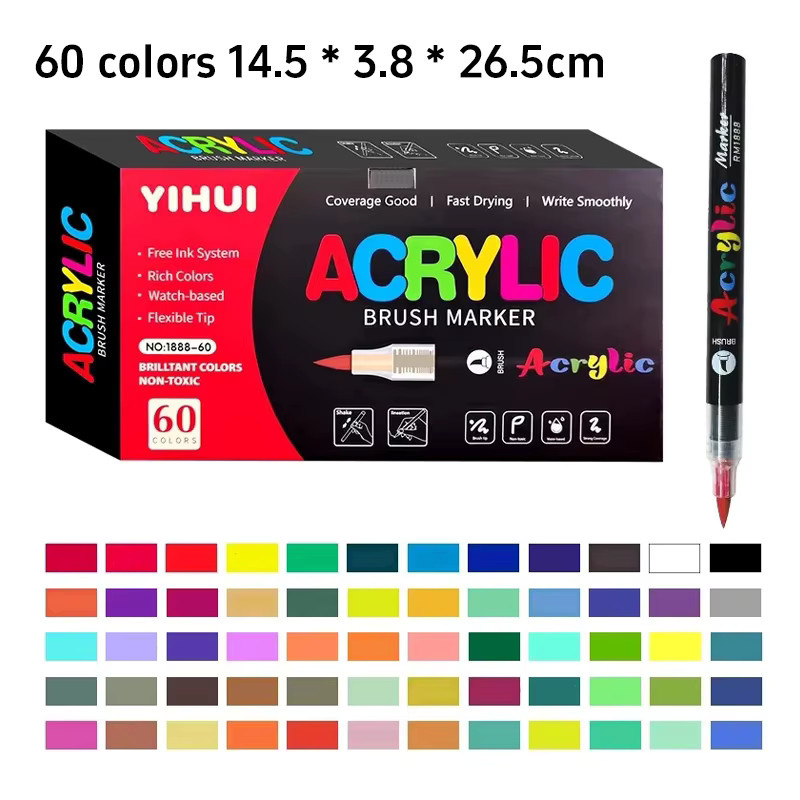 Acryl-Pinselmarker-Set mit 60 Farben, ungiftige und wasserfeste Malmarker für Papiermalerei, schnell trocknend - Bild 6