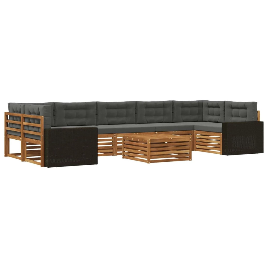 vidaXL Outdoor-Sofagarnitur aus Akazienholz in L-Form, 8-teiliges Set in Natur und Anthrazit mit UV-beständigen Polstern - Bild 2
