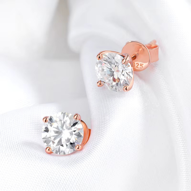 Smyoue Ohrstecker, 925 Silber, Roségold, Moissanit, Damen - Bild 4
