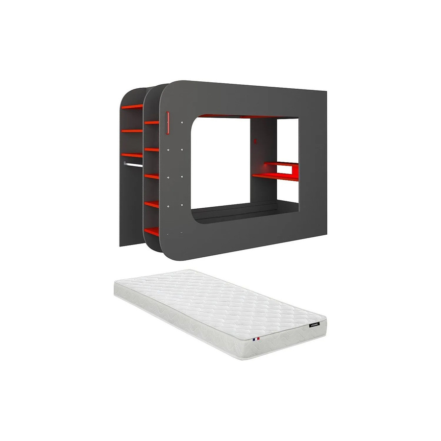 Vente-unique Hochbett Warrior Gaming in Anthrazitgrau mit Unterbettbeleuchtung, B/T/H: 90 x 200 x 238,1 cm - Bild 2