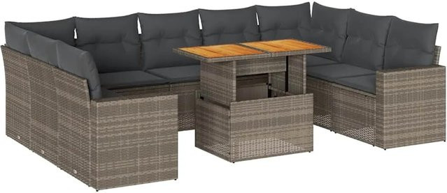 vidaXL 10-tlg. Garten-Sofagarnitur aus Polyrattan und Akazienholz in Grau mit Kissen - Bild 1