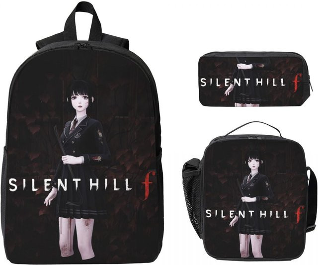 Silent Hill F Horror Game Merch Schulset für Kinder mit Rucksack, Federmäppchen und Brotdose in Schwarz von Fancy Style Studio - Bild 1