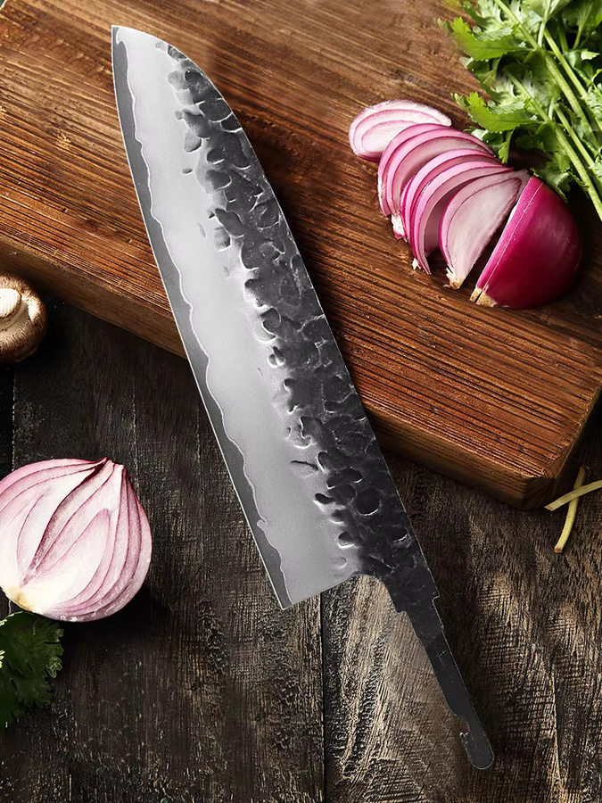 DASHWAY Santoku Kochmesser Blanko Klinge aus geschmiedetem Verbundstahl in Silber, 19,05 cm - Bild 4