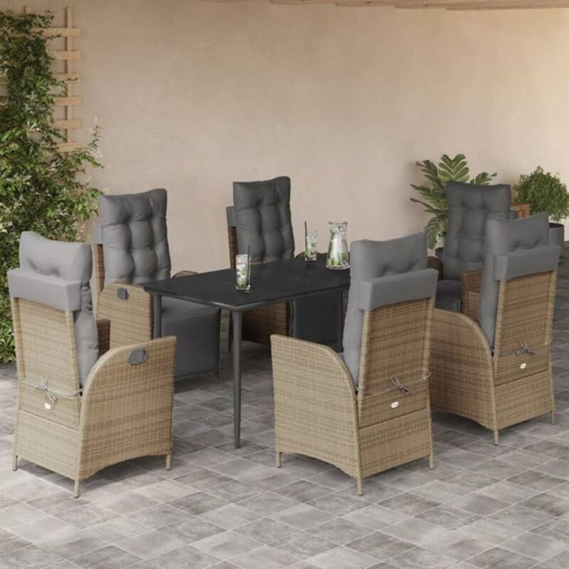7-teilige Garten-Essgruppe aus Poly-Rattan mit Kissen in Beige von vidaxl - Bild 1